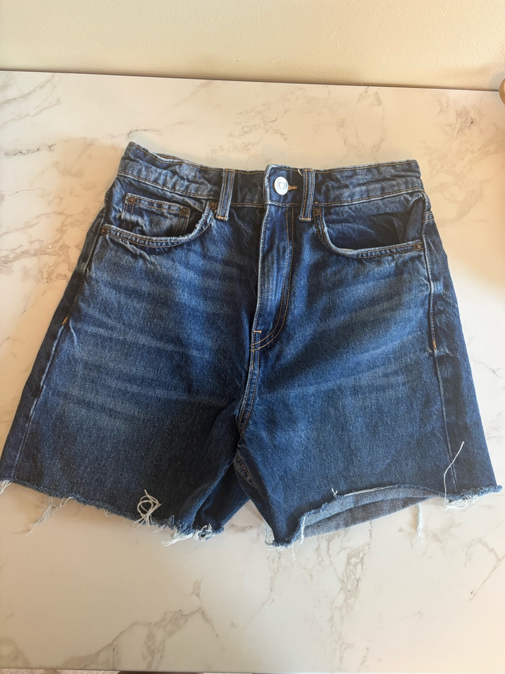 Zara Dark Blue High-Waist Denim Shorts
